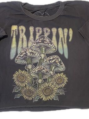 Trippin' Graphic Mushroom & Sunflower Tee - Black